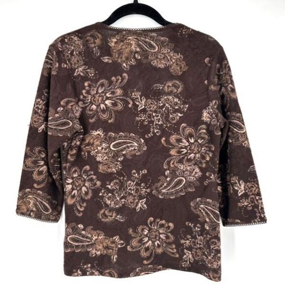 Vintage Y2K East Fifth Textured Brown Paisley & Floral Baby Doll Small Top - Picture 2 of 9